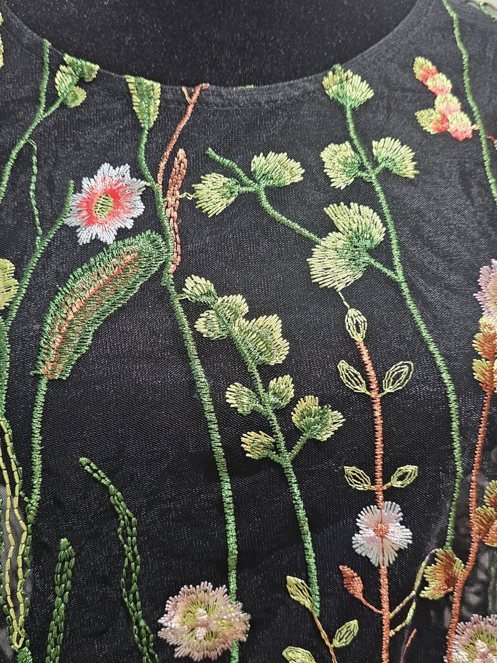 Adiva Black Sheer Top with Multicolor Floral Embroidery Whimsigoth Fairy Goth 1X - Picture 5 of 11